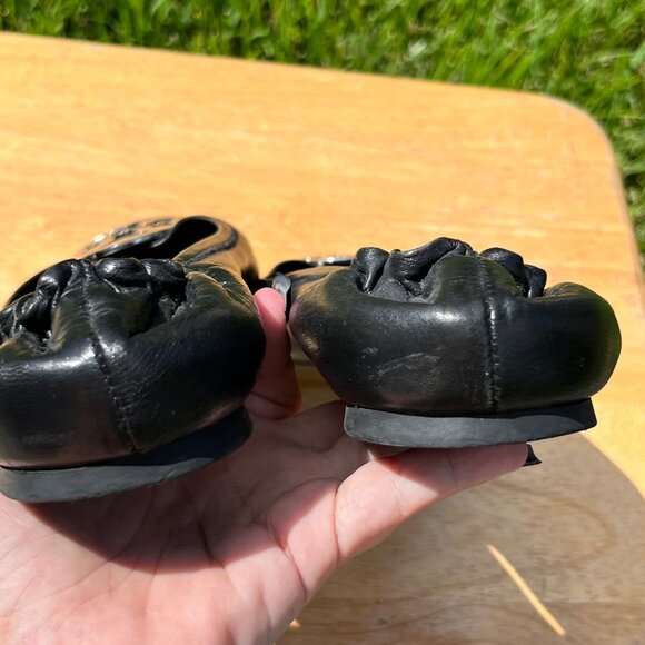 Tory Burch Minnie Black Leather Travel Ballet Flats Size 12 - Picture 5 of 9